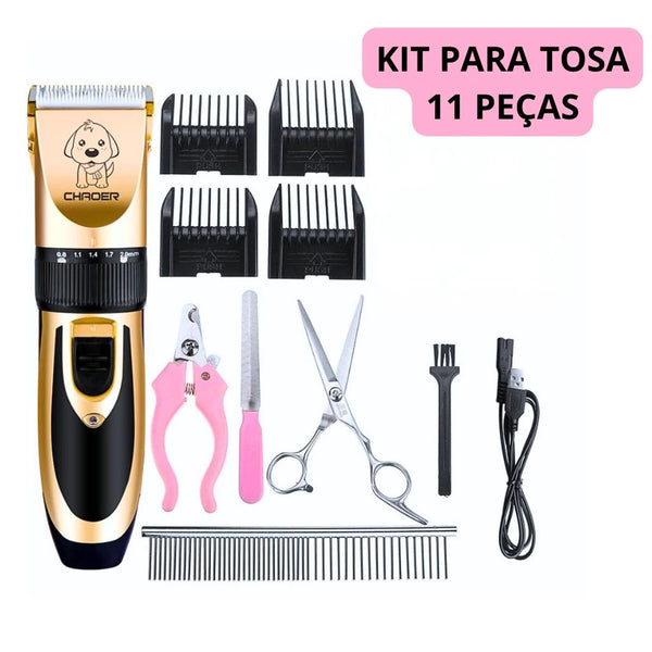 Kit Máquina Para Tosar Pet + Tesoura + Pente + Lixa Máquina Profissional Para Cachorro