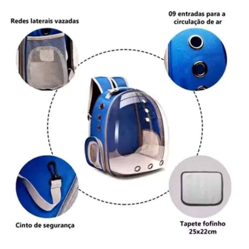 Mochila Pet Visão Panorâmica Astronauta Cachorro Cão