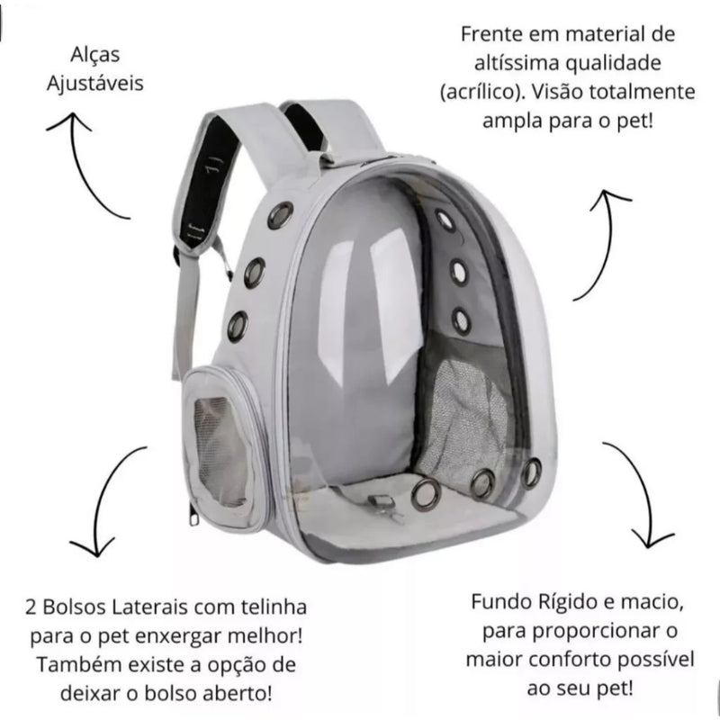 Mochila Pet Visão Panorâmica Astronauta Cachorro Cão